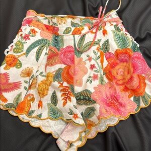 Farm Rio Embroidered Shorts with Pink and Orange Accents